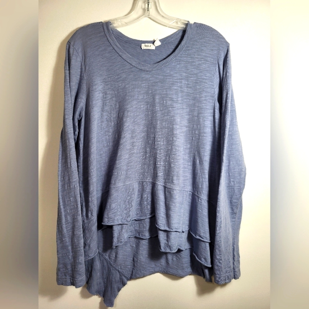 Wilt blue crop shark bite blouse    women's S  #2368